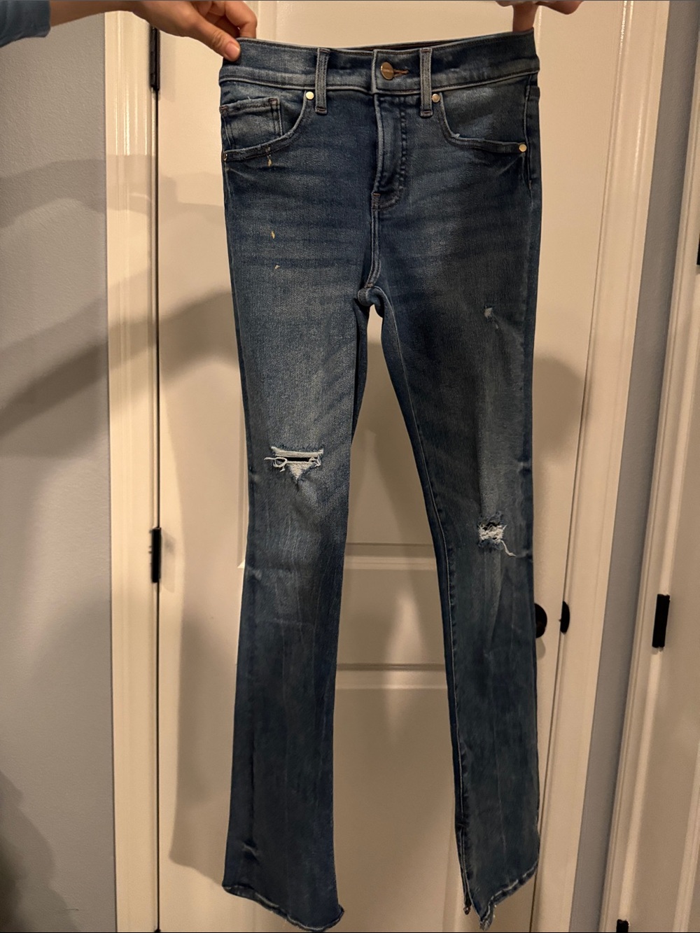 Express Dark Blue Distressed Flare Jeans